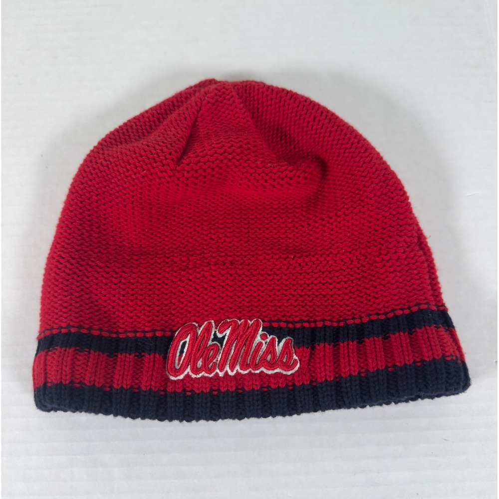 Ole Miss Rebels Knit Beanie Hat Red Navy Blue Embroidered Logo Top of the World